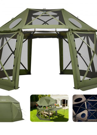 Pop up Gazebo Screen Tent, 13 x 13 ft, 13-Sided Spherical Camping Canopy Tent with Removable Top & Carry Bag, Quick-Set & Bite-Proof, Screen House Sun Shelter for 10-12 Persons, Green
