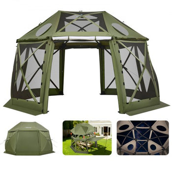 Pop up Gazebo Screen Tent, 13 x 13 ft, 13-Sided Spherical Camping Canopy Tent with Removable Top & Carry Bag, Quick-Set & Bite-Proof, Screen House Sun Shelter for 10-12 Persons, Green