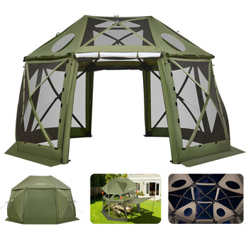 Pop up Gazebo Screen Tent, 13 x 13 ft, 13-Sided Spherical Camping Canopy Tent with Removable Top & Carry Bag, Quick-Set & Bite-Proof, Screen House Sun Shelter for 10-12 Persons, Green
