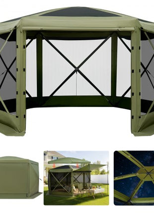 Pop up Gazebo Screen Tent, 10 x 10 ft Large 6-Sided Camping Canopy Tent with Removable Top & Carry Bag, Quick-Set & Bite-Proof, Screen House Sun Shelter for 6-8 Persons Backyard Patio, Green