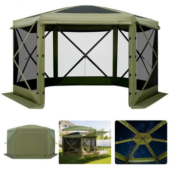 Pop up Gazebo Screen Tent, 10 x 10 ft Large 6-Sided Camping Canopy Tent with Removable Top & Carry Bag, Quick-Set & Bite-Proof, Screen House Sun Shelter for 6-8 Persons Backyard Patio, Green