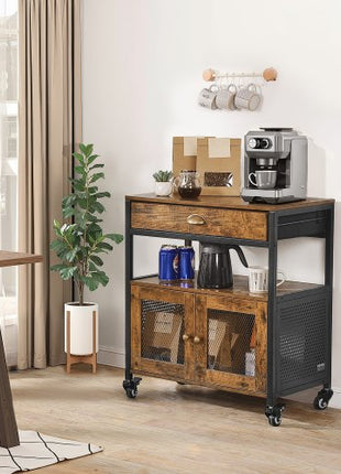 Coffee Bar Cabinet, 24 Inch Farmhouse Coffee Bar Cabinet with Storage, Movable Coffee Bar Table with Wheels & Mesh Door, Sideboard Buffet Cabinet for Kitchen, Entryway