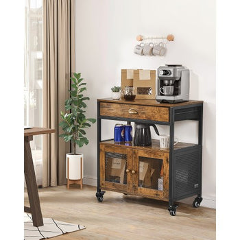 Coffee Bar Cabinet, 24 Inch Farmhouse Coffee Bar Cabinet with Storage, Movable Coffee Bar Table with Wheels & Mesh Door, Sideboard Buffet Cabinet for Kitchen, Entryway