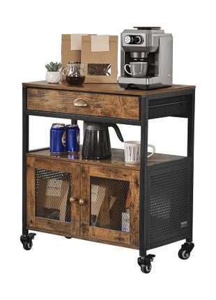 Coffee Bar Cabinet, 24 Inch Farmhouse Coffee Bar Cabinet with Storage, Movable Coffee Bar Table with Wheels & Mesh Door, Sideboard Buffet Cabinet for Kitchen, Entryway