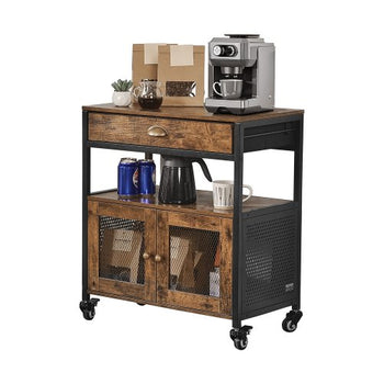 Coffee Bar Cabinet, 24 Inch Farmhouse Coffee Bar Cabinet with Storage, Movable Coffee Bar Table with Wheels & Mesh Door, Sideboard Buffet Cabinet for Kitchen, Entryway