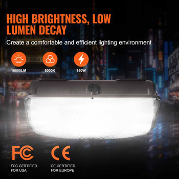 4 Pack LED Canopy Lights, 150W, 16500LM 5000K Daylight Commercial Industrial Outdoor Canopy Lights, 12.4"x12.4" Surface Mount Ceiling Lighting for Gas Station Warehouse Garage Street Shop, IP65