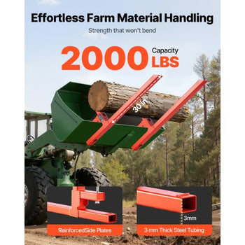 Pallet Forks, 2000 lbs Clamp on Pallet Forks, 43-Inch Total Length Heavy-Duty Quick Attach Tractor Fork Compatible with Tractor Attachments, Loader Bucket, and Skid Steer, Orange