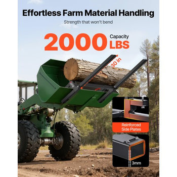 Pallet Forks, 2000 lbs Clamp on Pallet Forks, 43-Inch Total Length Heavy-Duty Tractor Fork with Adjustable Stabilizer Bar for Tractor Attachments, Loader Bucket, and Skid Steer, Black
