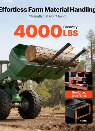 Pallet Forks, 4000 lbs Clamp on Pallet Forks, 60-Inch Total Length Heavy-Duty Tractor Fork with Anti-Tilt Bar & Adjustable Stabilizer Bar, Fit for Loader Bucket Skid Steer Tractor, Black