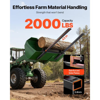 Pallet Forks, 2000 lbs Clamp on Pallet Forks, 60-Inch Total Length Heavy-Duty Tractor Fork with Adjustable Stabilizer Bar for Tractor Attachments, Loader Bucket, and Skid Steer, Black