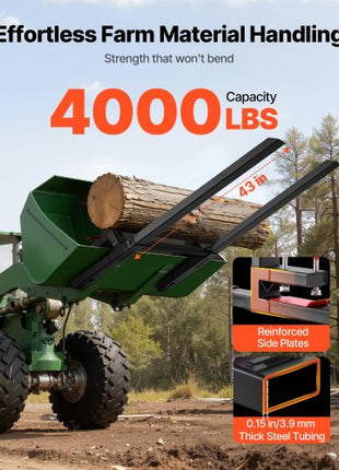 Pallet Forks, 4000 lbs Clamp on Pallet Forks, 60-Inch Total Length Heavy-Duty Tractor Fork with Adjustable Stabilizer Bar for Tractor Attachments, Loader Bucket, and Skid Steer, Black