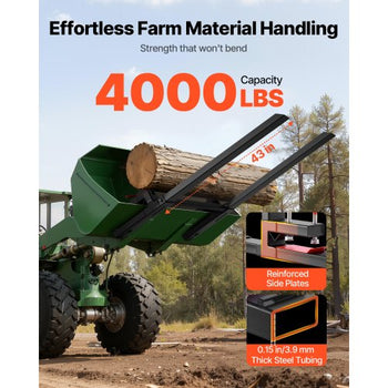Pallet Forks, 4000 lbs Clamp on Pallet Forks, 60-Inch Total Length Heavy-Duty Tractor Fork with Adjustable Stabilizer Bar for Tractor Attachments, Loader Bucket, and Skid Steer, Black