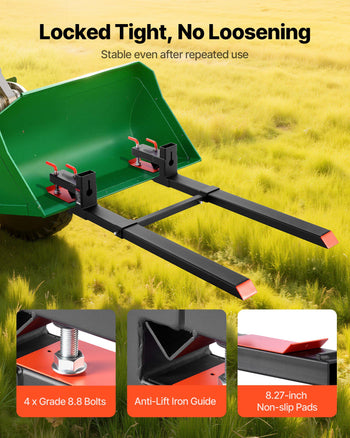 Pallet Forks, 4000 lbs Clamp on Pallet Forks, 60-Inch Total Length Heavy-Duty Tractor Fork with Adjustable Stabilizer Bar for Tractor Attachments, Loader Bucket, and Skid Steer, Black