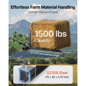 3 Point Hitch Pallet Forks, 1500 lbs Clamp on Pallet Forks, 50-Inch Total Length Heavy-Duty Tractor Fork with 28.9-46 Inch Adjustable Fork Width, Quick Hitch Attachments for Category 1 Tractors