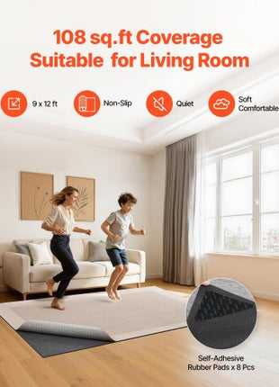 Rug Pad 9 x 12 ft, Non-slip Carpet Area Pad, Rug Mat Padding with Dual Surface Felt Cushion & Rubber Gripper, Hardwood Floor Protection for All Floors, Finishes, Keeps Carpets in Place