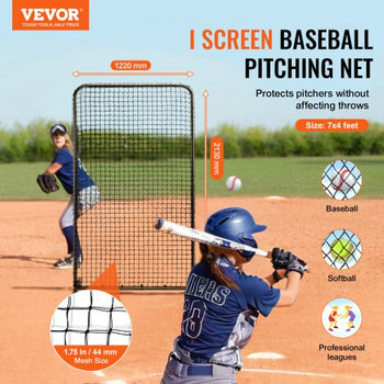I Screen Baseball for Batting Cage, 7x4 ft Baseball Softball Safety Screen, Body Protector Portable Batting Screen with Carry Bag & Ground Stakes, Heavy Duty Pitching Net for Pitchers Protection