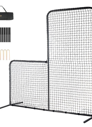 L Screen Baseball for Batting Cage, 7x7 ft Baseball Softball Safety Screen, Body Protector Portable Batting Screen with Carry Bag & Ground Stakes, Heavy Duty Pitching Net for Pitchers Protection
