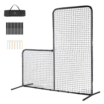 L Screen Baseball for Batting Cage, 7x7 ft Baseball Softball Safety Screen, Body Protector Portable Batting Screen with Carry Bag & Ground Stakes, Heavy Duty Pitching Net for Pitchers Protection