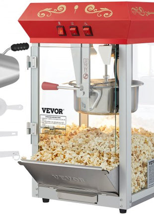Popcorn Maker, 850W Popcorn Popper Machine, 8 Oz Kettle Makes 48 Cups per Batch, Countertop Popcorn Maker with Tempered Glass, Includes 4 Scoops, Movie Theater Style, Red