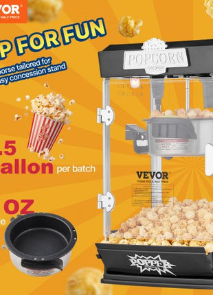 Popcorn Maker, 480W Popcorn Popper Machine, 4 Oz Kettle Makes 1.5 Gallon per Batch, Tabletop Popcorn Maker, Includes 3 Scoops, Movie Theater Style, Black