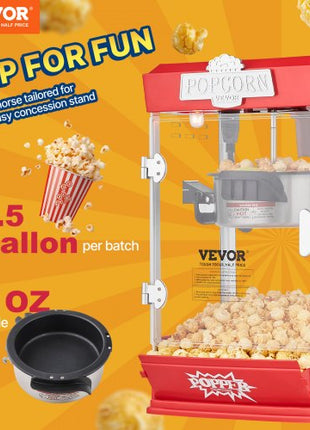 Popcorn Maker, 480W Popcorn Popper Machine, 4 Oz Kettle Makes 1.5 Gallon per Batch, Tabletop Popcorn Maker, Includes 3 Scoops, Movie Theater Style, Red