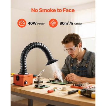 Solder Fume Extractor, 40W Brushless Soldering Smoke Absorber with 2-Stage Filters & Adjustable Airflow, 80 m³/h Strong Suction Compact Desktop Smoke Extractor for Soldering DIY Welding