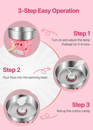 Electric Cotton Candy Machine, 1000W Commercial Candy Floss Maker with 20.5 in Stainless Steel Bowl, Sugar Scoop, and Drawer, Easy Home Use, Perfect for Kids Birthday, Family Party, Pink