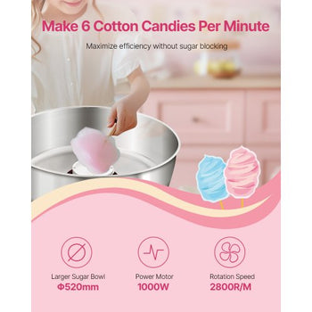 Electric Cotton Candy Machine, 1000W Commercial Candy Floss Maker with 20.5 in Stainless Steel Bowl, Sugar Scoop, and Drawer, Easy Home Use, Perfect for Kids Birthday, Family Party, Red