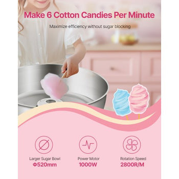 Electric Cotton Candy Machine, 1000W Commercial Candy Floss Maker with 20.5 in Stainless Steel Bowl, Sugar Scoop, and Drawer, Easy Home Use, Perfect for Kids Birthday, Family Party, Blue