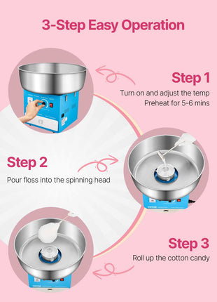 Electric Cotton Candy Machine, 1000W Commercial Candy Floss Maker with 20.5 in Stainless Steel Bowl, Sugar Scoop, and Drawer, Easy Home Use, Perfect for Kids Birthday, Family Party, Blue