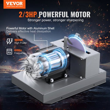 Lawn Mower Blade Sharpener, 2/3HP 500W Lawnmower Blade Grinder with 7-inch Ceramic Grinding Wheel, Powerful Bench Mower Sharpening Machine for High/Low Lift Blades, Gator Blades, Flat Blades