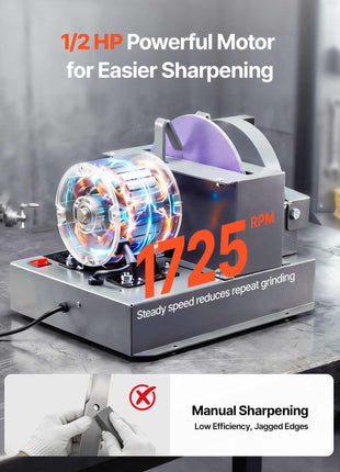 Lawn Mower Blade Sharpener, 1/2HP Lawnmower Blades Grinder with 7" Flap Wheel & 9" Ceramic Grinding Wheel, 30° or 40° Blade Sharpening Machine for High Lift, Low Lift, Gator & Flat Blades
