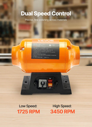1/2HP Bench Buffer Polisher, 8-inch Bench Polishing Buffing Machine, 1725RPM/3450RPM Dual Speed Benchtop Polisher with 2PCS Cotton Wheels & Cast Iron Base for Metal, Jewelry, Wood Polishing