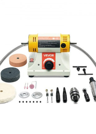 Bench Buffer Polisher, 1/2HP Polishing Buffing Machine, 0 to 8000RPM Benchtop Polisher Grinder with 4" Cloth Wheel, 3" Grinding Wheel & 3" Fiber Wheel for Metal, Jewelry, Wood and Plastic