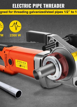 Electric Pipe Threader, 2300W Pipe Threading Machine with 4 Dies 1/2" - 1 1/4", 110V Hand-held Pipe Threader Machine with Copper Motor, Portable Electric Pipe Threading Kit with Carrying Case