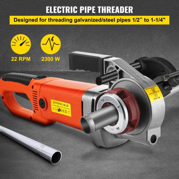 Electric Pipe Threader, 2300W Pipe Threading Machine with 4 Dies 1/2" - 1 1/4", 110V Hand-held Pipe Threader Machine with Copper Motor, Portable Electric Pipe Threading Kit with Carrying Case