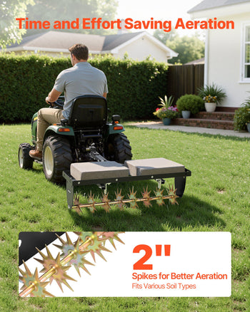 Tow Behind Plug Aerator, 32 in Lawn Spike Aerator with Universal Hitch, Heavy Duty & Rust-Resistant, Pull Behind Spike Aerator Tool with Folded Edge Tray, for Farmland & Garden Tractors