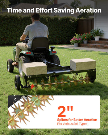Tow Behind Plug Aerator, 40 in Lawn Spike Aerator with Universal Hitch, 150lbs Weight Capacity, Heavy Duty  & Rust-Resistant, Pull Behind Aeration Tool with Tray for Farmland & Garden Tractors