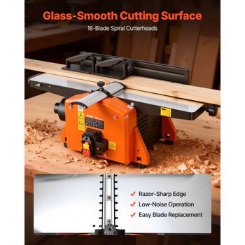 Spiral Benchtop Jointer, 8 Inch, 2 HP 8500 RPM Bench Top Wood Jointer, with 18-Blade Spiral Cutterhead, Extendable Cast Aluminum Table, Up to 1/8 in Depth, Adjustable Fence, for Woodworking DIY