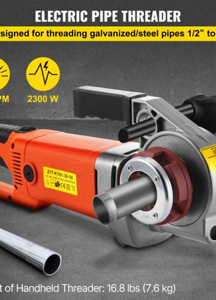 Electric Pipe Threader, 2300W Pipe Threading Machine with 6 Dies 1/2"-2", 110V Hand-held Pipe Threader Machine with Copper Motor, Portable Electric Pipe Threading Kit with Carrying Case
