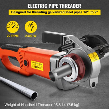Electric Pipe Threader, 2300W Pipe Threading Machine with 6 Dies 1/2"-2", 110V Hand-held Pipe Threader Machine with Copper Motor, Portable Electric Pipe Threading Kit with Carrying Case