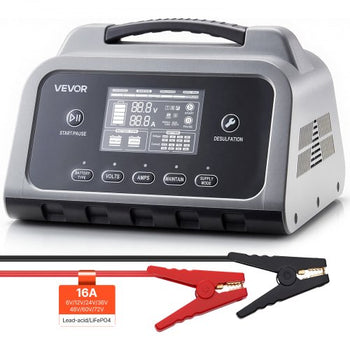 Smart Battery Charger, 16A, 6V 12V 24V 36V 48V 60V 72V Lithium LiFePO4 Lead-Acid (Gel/AGM) Car Battery Charger, with LCD Display, Trickle Charging Maintainer Desulfator, for Car Boat Motorcycle