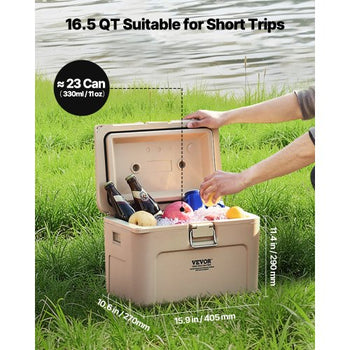 Portable Cooler, 16.5 QT Hard Cooler with Ice Retention, Heavy-Duty Handles and Cup Holder, Lightweight Rigid Material Insulated Portable Cooler, Suitable for Family Picnics and Short Trips