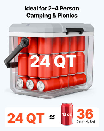 Hard Cooler, 24QT Portable Cooler, Leak-Resistant Coolbox Keeps Contents Cool for 48 Hours, Insulated Chests with Ice Retention and Heavy-Duty Handle, Ultra-Light for Camping, Concerts, Sports