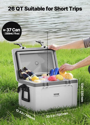 Portable Cooler, 26 QT Hard Cooler with Ice Retention, Heavy-Duty Handles and Strap, Lightweight Rigid Material Insulated Portable Cooler, Suitable for Family Picnics and Short Trips