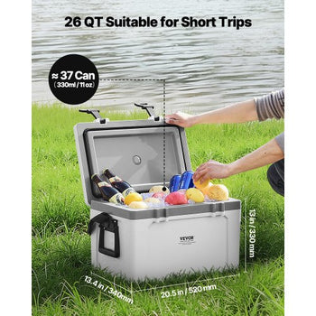 Portable Cooler, 26 QT Hard Cooler with Ice Retention, Heavy-Duty Handles and Strap, Lightweight Rigid Material Insulated Portable Cooler, Suitable for Family Picnics and Short Trips