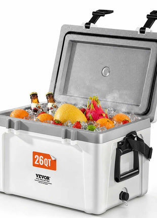 Portable Cooler, 26 QT Hard Cooler with Ice Retention, Heavy-Duty Handles and Strap, Lightweight Rigid Material Insulated Portable Cooler, Suitable for Family Picnics and Short Trips