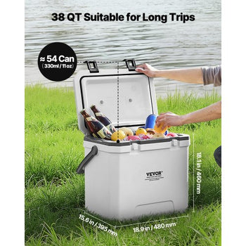 Portable Cooler, 38 QT Hard Cooler with Ice Retention, Heavy-Duty Handles and Cup Holder, Lightweight Rigid Material Insulated Portable Cooler, Suitable for Family Picnics and Long Trips