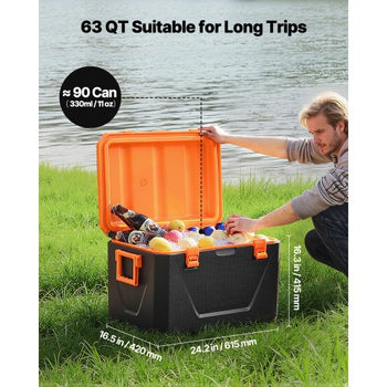Portable Cooler, 63 QT Hard Cooler with Ice Retention, Heavy-Duty Handles and Cup Holder, Lightweight Rigid Material Insulated Portable Cooler, Suitable for Family Picnics and Long Trips