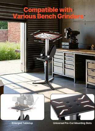 Bench Grinder Stand, Bench Grinder Vise Floor Pedestal with 12" x 10" Mounting Plate, 5-Level Height Adjustable Pedestal Stand with Grinding Wheel Storage Compartment & Heavy-Duty Cast Iron Base
